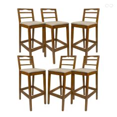 Kit 6 Banquetas Alta de Madeira para Bancada Grécia Amêndoa Linho Bege CCS