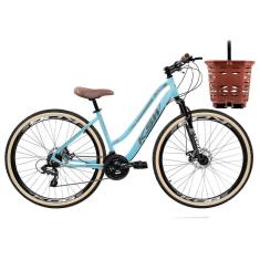 Bicicleta KSW Sunny Aro 29 Retrô 24 Marchas Freio A Disco Hidráulico Suspensão de 80mm com Cesta-Feminino