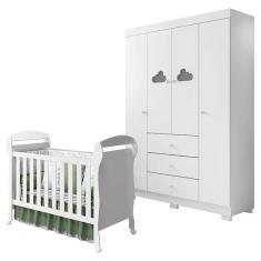 Berço Americano Danny e Guarda Roupa Infantil Ane Branco Brilho – Phoenix Baby