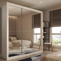 Guarda-Roupa Casal Santos 3 Portas de Correr 4 Gavetas Espelhado Branco - Panorama Móveis