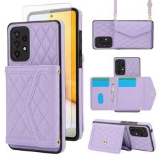 Asuwish Capa de celular para Samsung Galaxy A52/A52S 5G carteira celular com protetor de tela de vidro temperado bloqueio RFID suporte de cartão de crédito alça transversal A 52 S 4G G5 52A S52 52S