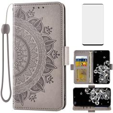 Asuwish Capa carteira compatível com Samsung Galaxy S20 Ultra Glaxay S20ultra 5G, protetor de tela de vidro temperado, porta-cartões, alça de pulso, capa para celular para Gaxaly 20S S 20 A20 20ultra