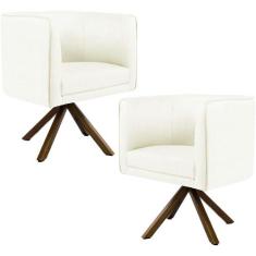 Kit 02 Poltronas Decorativa Base Giratória de Madeira Betina D02 Linho