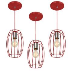 Kit 3 Pendentes Pequim Aramado Vermelho - MARRYLUZ