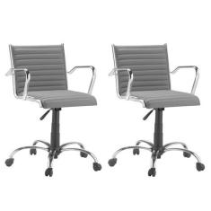 Kit 2 Cadeiras Escritório Giratória Cinza Diretor Cromada - Alezzi