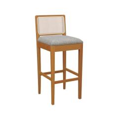 Banqueta Em Madeira Maciça Sara Kappesberg Linho Cinza Mesclado Tela Bege