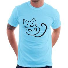 Camiseta Gatinho Traços - Foca na Moda, Azul bebê, M
