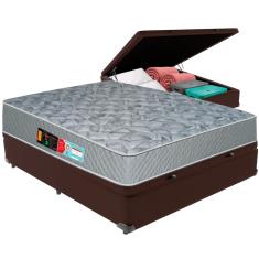 Cama Box Baú Marrom e Colchão Sleep Max D33 Casal Castor