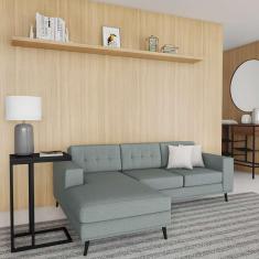 Sofá 3 Lugares Esquerdo Leave com Chaise Esquerdo Pé Palito Linho Cotton Cinza