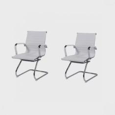 Kit 2 Cadeiras Para Escritorio Interlocutor Base Fixa Esteirinha Corino 3301