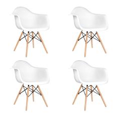 Kit 4 Cadeiras Eames Eifflel Com Braço Daw De Madeira Com Assento Branco