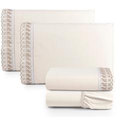 Jogo De Lençol Queen Suave Barrado Lese 4 Peças Barato - Palha