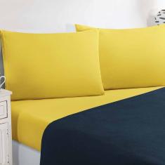 Jogo De Cama Malha Lençol 100% Algodão Gran Moratta 4 Peças King - Azul Marinho-amarelo