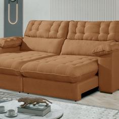 Sofá Retrátil E Reclinável Barcelona 230 Cm Veludo Com Molas Ensacadas Cobre Terracota