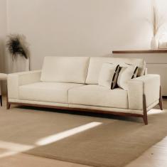 Sofá Fixo Magnus 3 Lugares Luxo 2,30m Elegância E Sofisticação Bege Claro