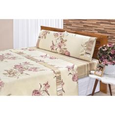 Jogo De Lençol Requinte King 4 Peças 180 Fios Floral Palha