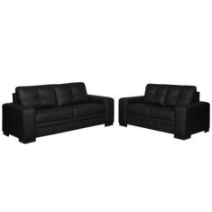 Sofá 2 e 3 Lugares Milano Couro Preto Fosco - Gran Belo