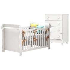 Berço Americano Lara com Cômoda Gaveteiro Mel Flat Branco Brilho - Carolina