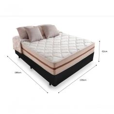 Cama Box Casal 138 Tecido Sintético Preto Com Colchão Pillow Angel - Bello Box - Molas Ensacadas 62x138x188