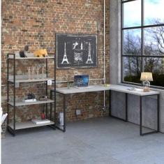 Kit 2 Peças com 1 Escrivaninha em L e 1 Estante 4 Prateleiras Kuadra -