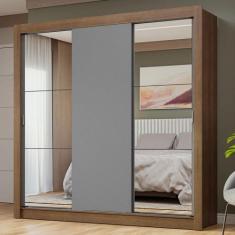 Guarda-Roupa Casal 3 Portas de Correr com Espelhos Rustic/Cinza Nobre 