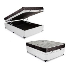 Cama Box Baú Casal Colchão Aylla Espuma D33 Acolchões + Box Sintético 65x138x188