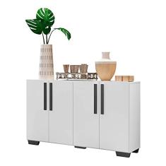 Aparador Buffet 4 Portas com Pés Quadrados Viena Multimóveis Branco/preto