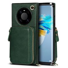 Capa carteira de couro para huawei p30 p40 pro plus lite mate 40 30 20 pro lite luxo tipo mochila cartão de capa de celular, esmeralda, para huawei mate20