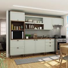 Cozinha Completa 6 Peças Torre Quente 2 Balcões 3 Armários Aéreos Iluminata Genialflex Verde Mint/ébano