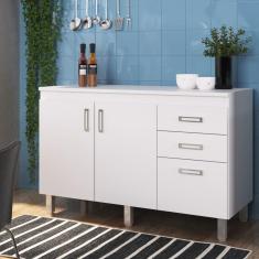 Balcão com Tampo 120cm 3 Portas 2 Gavetas Flex Branco