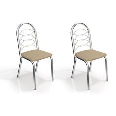 Cadeira Sala de Jantar Holanda 2C009 Kit Cromado Courano Nude