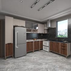 Cozinha Modulada Completa 8 Peças com Vidro Reflecta Tampos e sem Pia Stylo Luciane Móveis