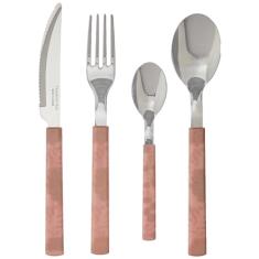 Faqueiro Tramontina Bliss com Lâminas em Aço Inox e Cabos de Polipropileno Rosa Pastel 16 Peças