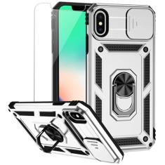 Capa protetora para iPhone XS Max com capa de lente de câmera HD, camada dupla de grau militar proteção contra quedas suporte magnético suporte suporte de telefone para iPhone XS Max 6,5 polegadas