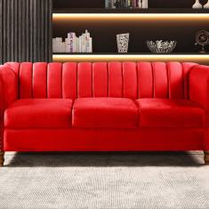 Sofá Chesterfield Realeza 3 Lugares Decoração Retrô Vermelho