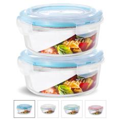 Kit Conjunto 2 Potes Vidro Hermético Tampa Plástico Marmita Mantimento