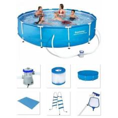 Piscina Bestway 4678 Litros com Bomba Filtro 220v Capa Forro Kit Limpe