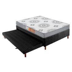 Cama Box C/Auxiliar Casal: Colchão Espuma Polar D28 Pérola Gray + Base Crc Rústico Black(138X188)