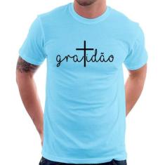 Camiseta Gratidão Cruz - Foca na Moda, Azul bebê, M