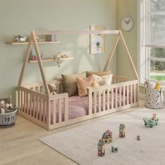 Cama Montessoriana Solteiro Com Grade e Telhado Giulia Casatema