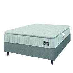 Cama Box Colchão Casal Espuma D45 Lazio Pillow Top 138x188x67cm Branco / Cinza Hellen - Suporta até 120kg por Pessoa