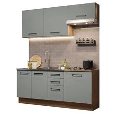 Cozinha Completa Madesa Agata 180003 com Armário e Balcão (sem Tampo e Pia) - Rustic/cinza