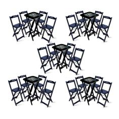 Kit 5 Conjuntos De Mesa Bistrô Dobrável Jack Daniel`s Com 4 Banquetas De Madeira Preta