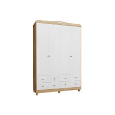 Guarda Roupa Infantil Elô c/ 4 Portas e 4 Gavetas Branco/Amendoa - Peroba