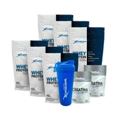 6x Whey Protein 100% 900g (5.4kg) + 2 Creatina 300g + COQUETELEIRA - H