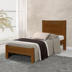Cama Solteiro com Colchão Lara Madeira - Castanho - MAIS MADEIRA
