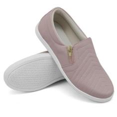 Tênis Slip On Feminino com Zíper Detalhe em Costura Frontal e Sola Reta-Feminino