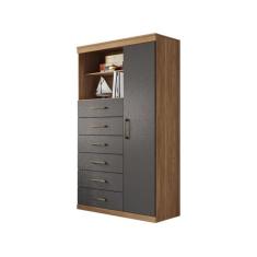 Cômoda Marabá 1 Porta 6 Gavetas Jatoba/Grafite - Santos Andirá, Jatobá