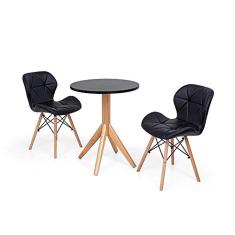 Conjunto Mesa de Jantar Maitê 60cm Preta com 2 Cadeiras Eames Eiffel Slim - Preta