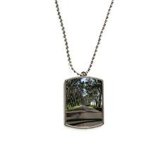 DIYthinker Colar para animais de estimação com pingente de corrente de aço inoxidável e cenário da natureza da ciência florestal verde